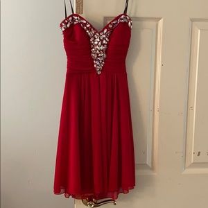 Red strapless mini dress